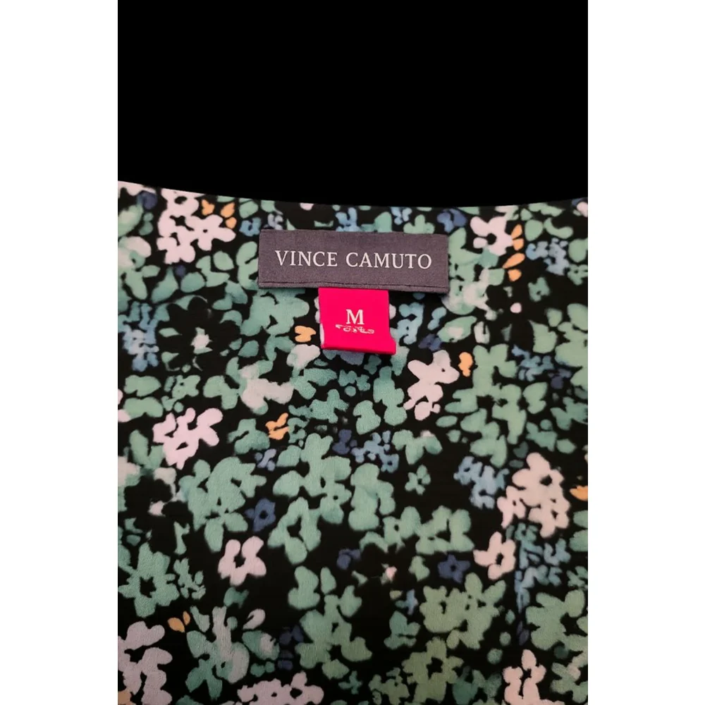 Vince Camuto Floral Bell Sleeve Blouse Size M Black Green Boho Ruffle Sleeve Top - Picture 4 of 6